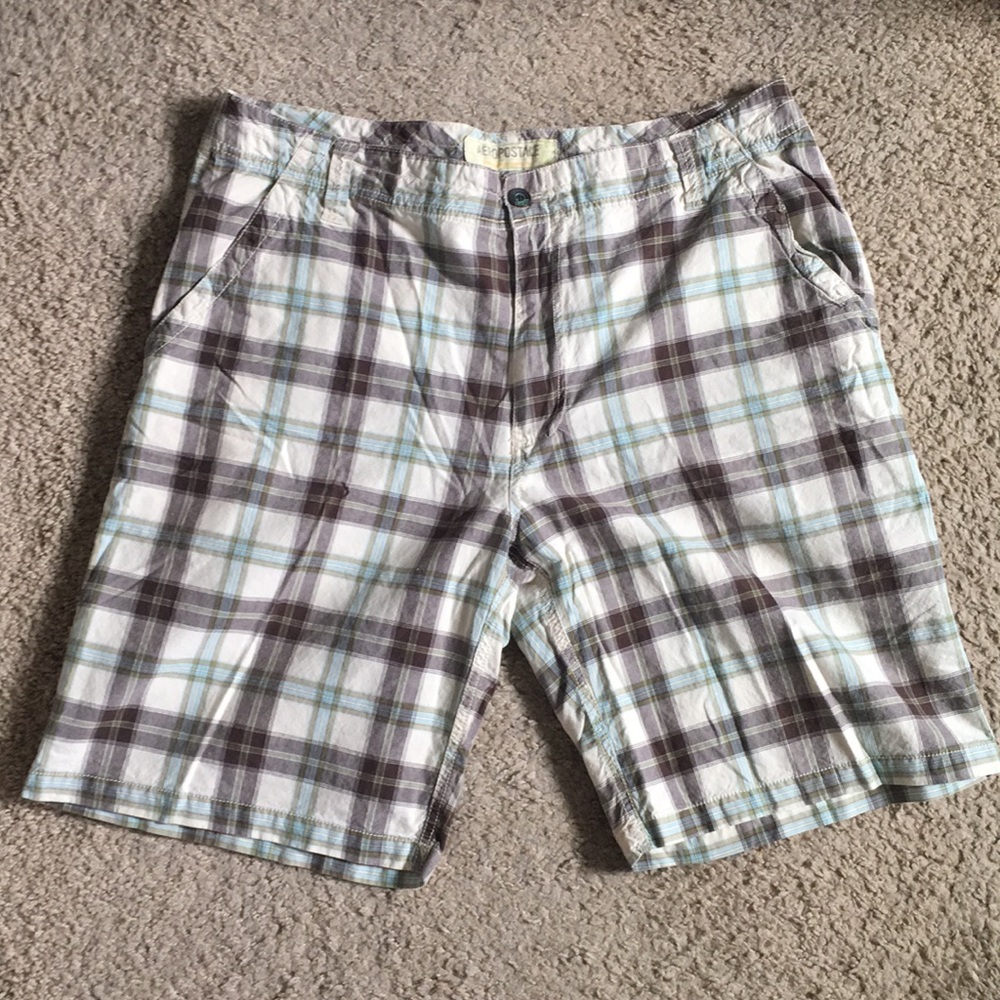 Plaid flat front shorts
